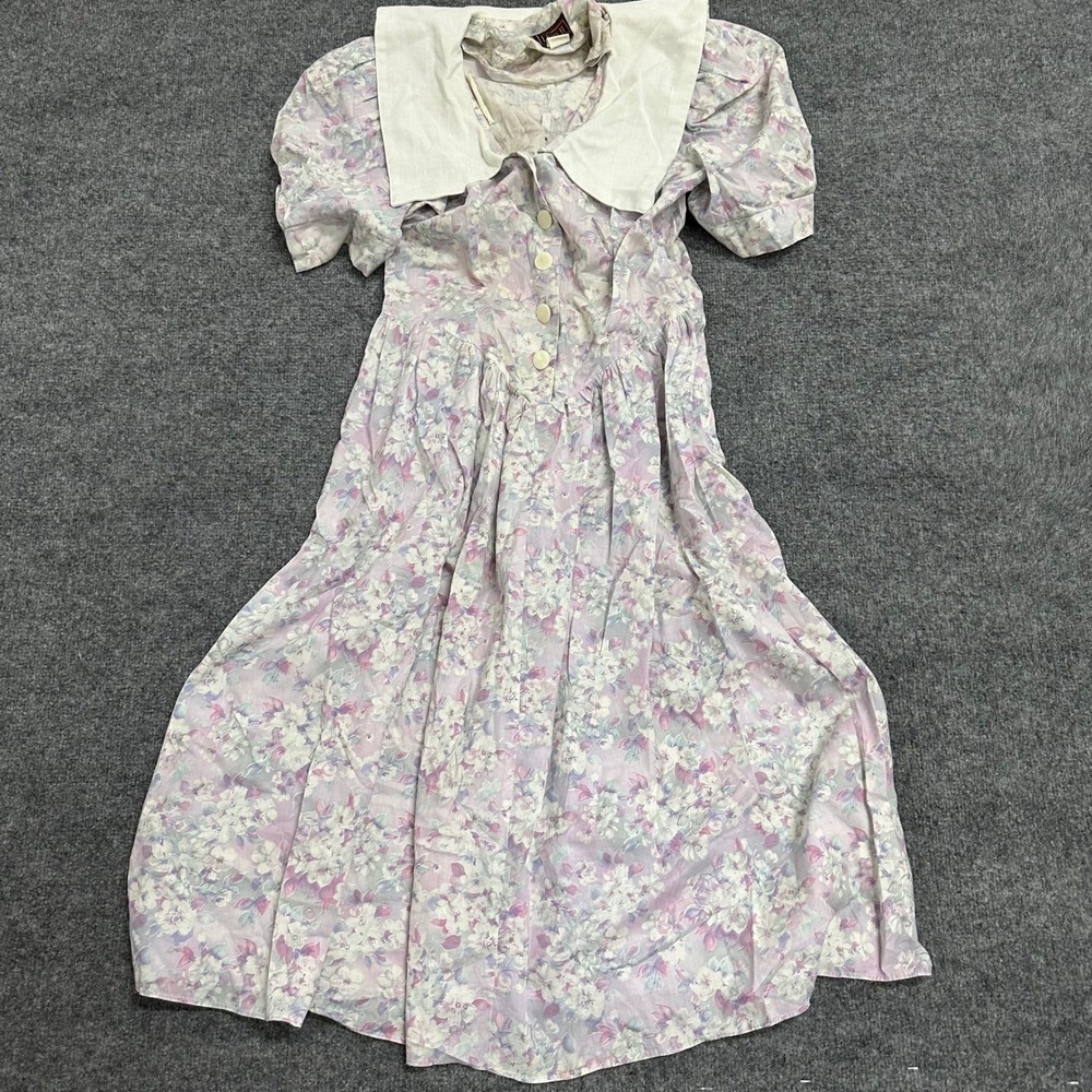 Lisa II Ltd Dress Womens Size 8 Purple Floral Sailor Collar Puff Sleeve USA Made